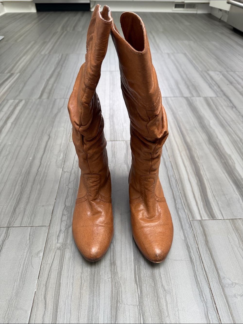 Steve Madden Tan Ruched Knee-High Leather Boots